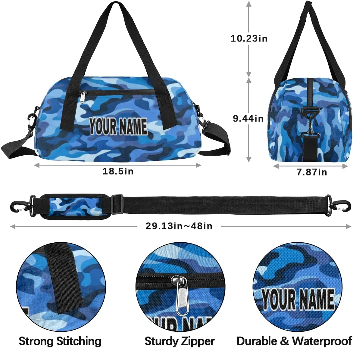 cfpolar Kids Multipurpose Duffel Bags Blue, Black, Camouflage 18.5x9.44x7.87 in Personalized Customized Sports Gym Bag for Boys Girls