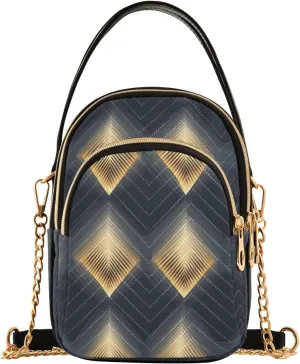 Chain Crossbody Bags for Women Geometric Pattern Gold Grey Quilted Shoulder Handbags Travel Cross Body Cell Phone Purses Bags
