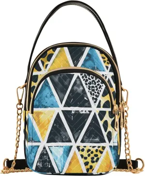 Chain Crossbody Bags for Women Triangle Geometric Striped Lines Glass Quilted Shoulder Handbags Travel Cross Body Cell Phone Purses Bags