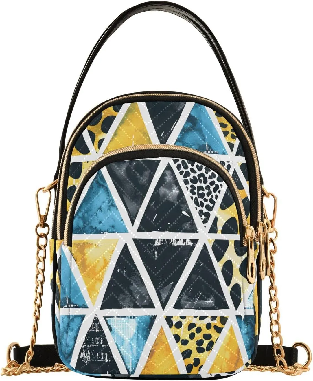 Chain Crossbody Bags for Women Triangle Geometric Striped Lines Glass Quilted Shoulder Handbags Travel Cross Body Cell Phone Purses Bags