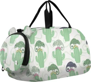 Chameleon Lizard and Cactus Sports Duffle Bag for Girls Boys, Gym Bag with Shoe Compartment, Kids Travel Overnight Weekender Shoulder Bag