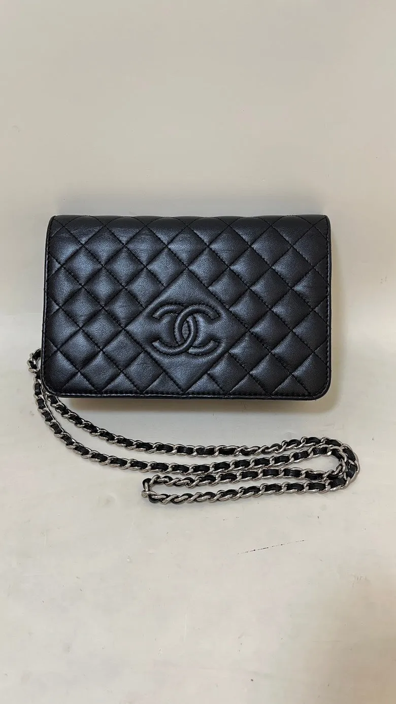Chanel Preloved Flap Chain Bag Black Leather Shoulder Bag 2013-2014