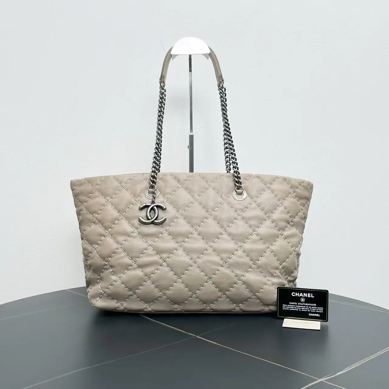 Chanel Quilted Beige Leather Tote Bag