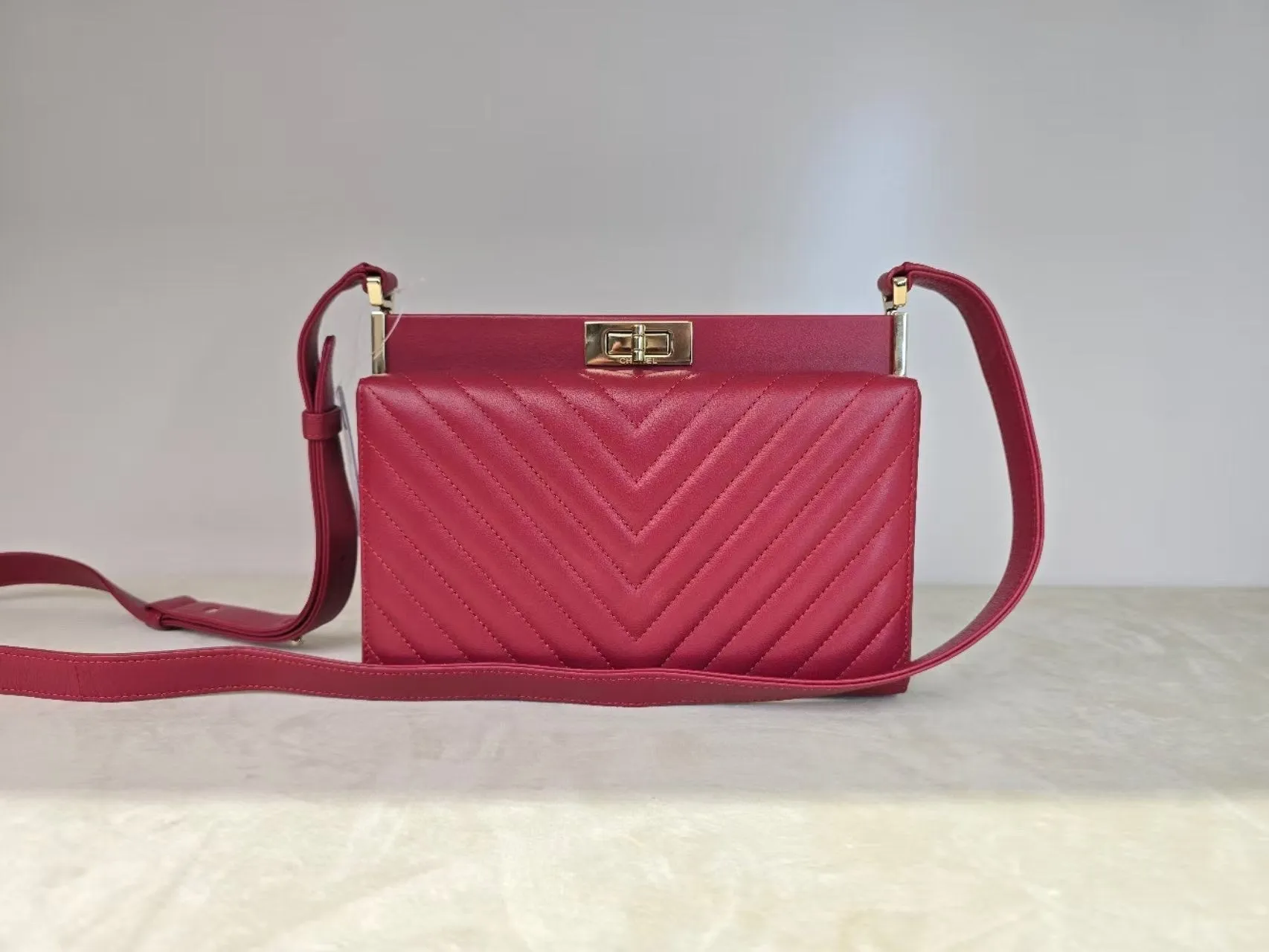 Chanel Signature Crossbody Bag Red Leather