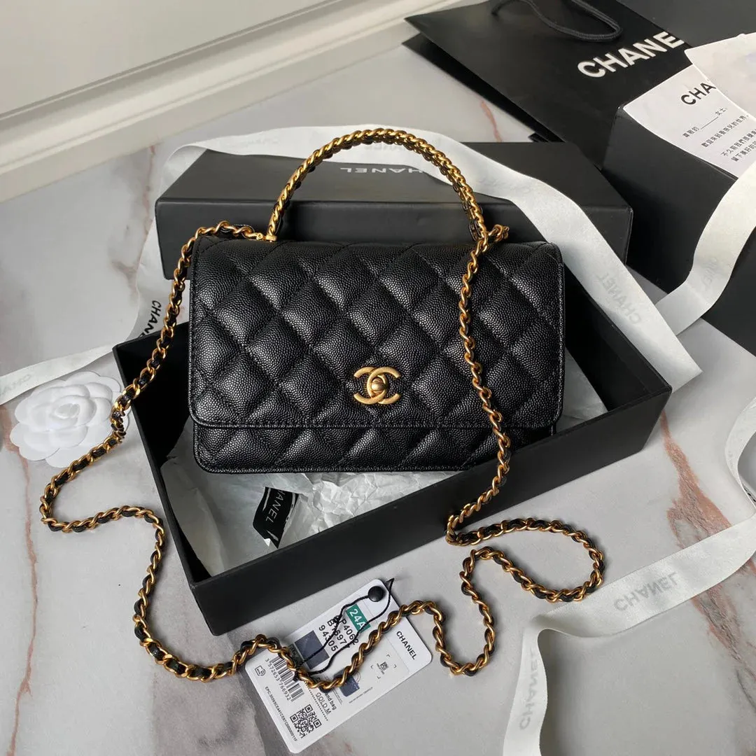 Chanel WOC 24C Small Flower Chain Black Caviar