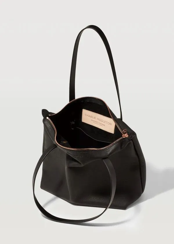 CHARLIE MIDDLETON  Black Nappa Mini Bespoke Zippered Tote - Gold