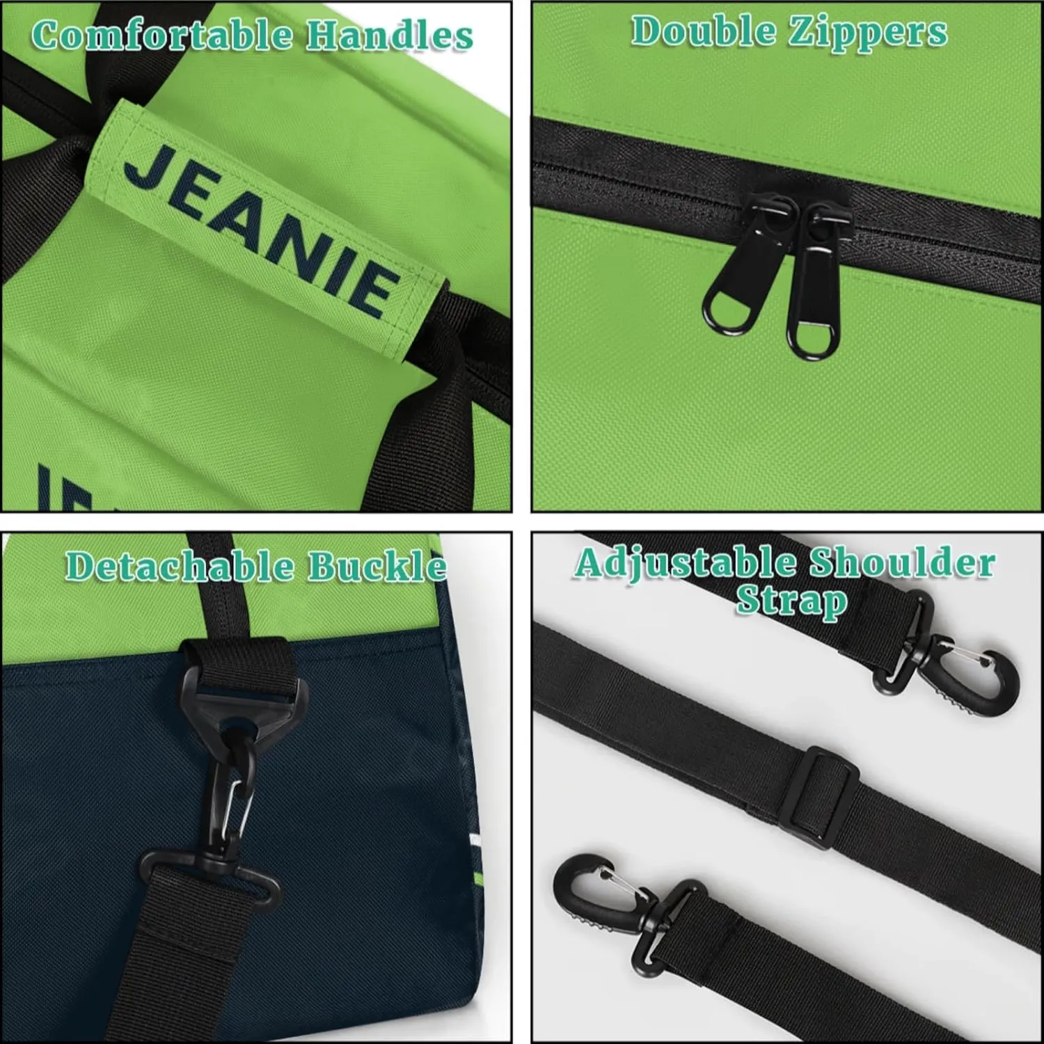 Cheer-Bags for Girls, Personalized Name Dance Ballet Gymnastics Sport Travel Duffel Bags for Cheerleader Kids with Custom Team Name for Overnight Weekender,Green Dark Blue