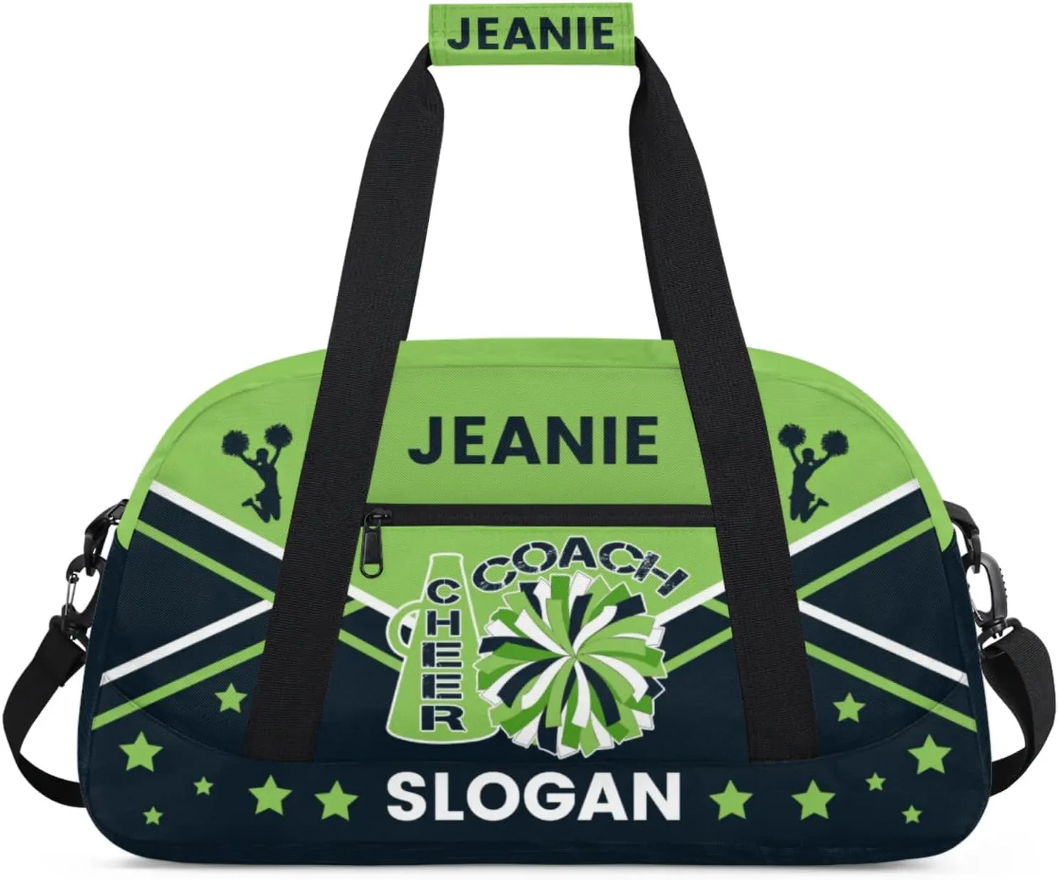 Cheer-Bags for Girls, Personalized Name Dance Ballet Gymnastics Sport Travel Duffel Bags for Cheerleader Kids with Custom Team Name for Overnight Weekender,Green Dark Blue