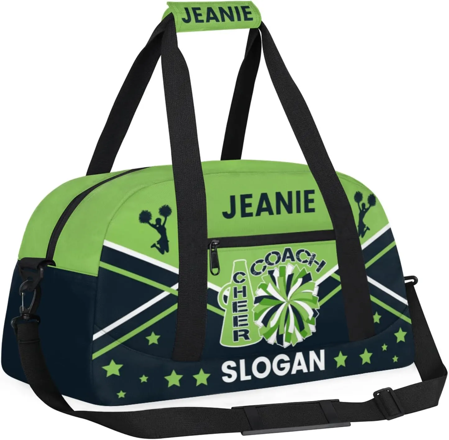 Cheer-Bags for Girls, Personalized Name Dance Ballet Gymnastics Sport Travel Duffel Bags for Cheerleader Kids with Custom Team Name for Overnight Weekender,Green Dark Blue