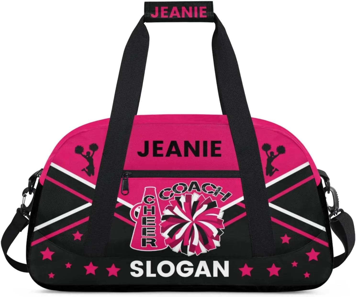 Cheer-Bags for Girls, Personalized Name Dance Ballet Gymnastics Sport Travel Duffel Bags for Cheerleader Kids with Custom Team Name for Overnight Weekender,Rose Red Black