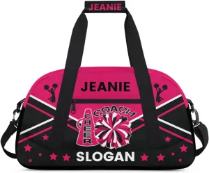 Cheer-Bags for Girls, Personalized Name Dance Ballet Gymnastics Sport Travel Duffel Bags for Cheerleader Kids with Custom Team Name for Overnight Weekender,Rose Red Black