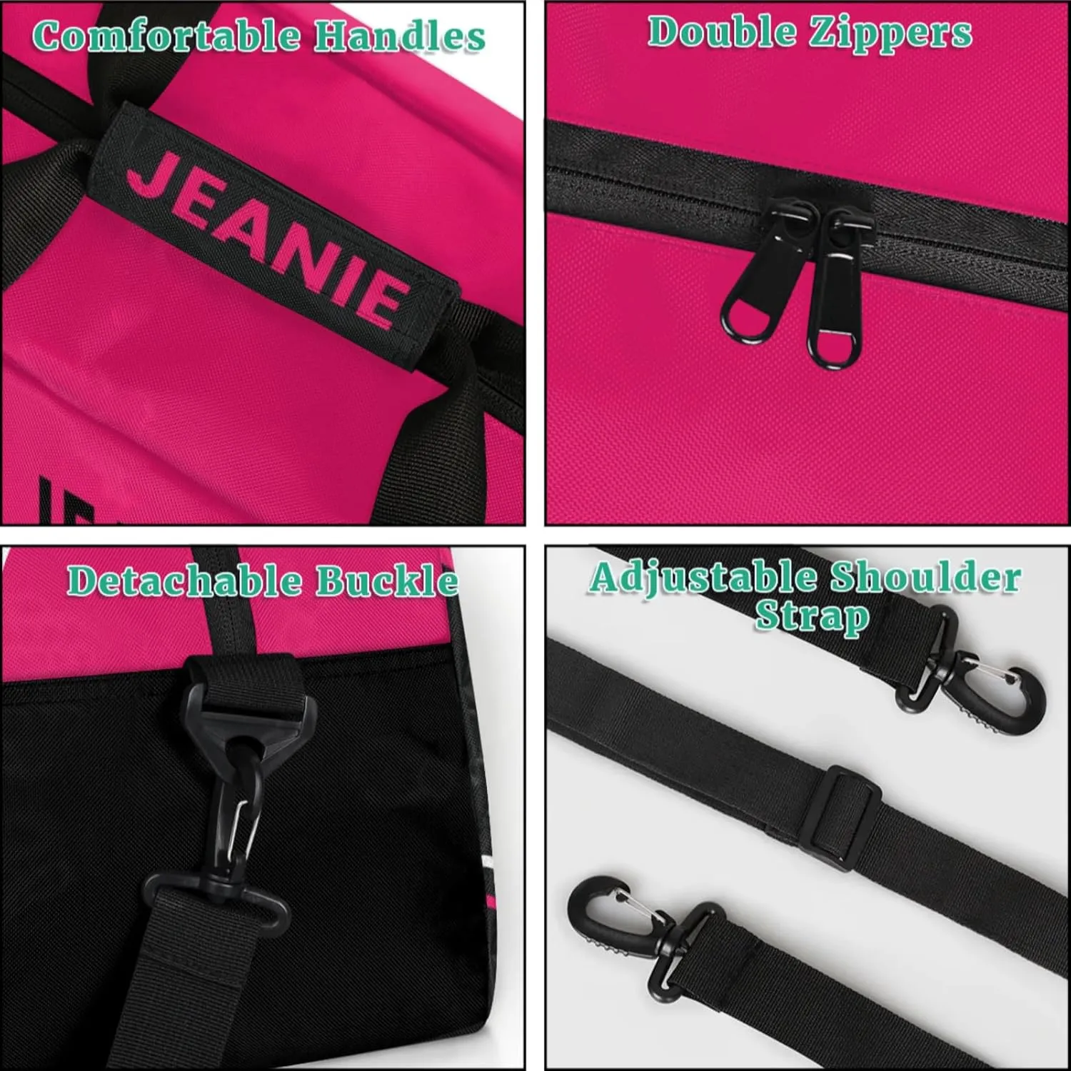 Cheer-Bags for Girls, Personalized Name Dance Ballet Gymnastics Sport Travel Duffel Bags for Cheerleader Kids with Custom Team Name for Overnight Weekender,Rose Red Black