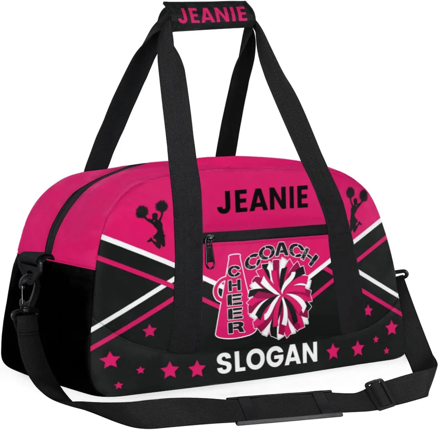 Cheer-Bags for Girls, Personalized Name Dance Ballet Gymnastics Sport Travel Duffel Bags for Cheerleader Kids with Custom Team Name for Overnight Weekender,Rose Red Black