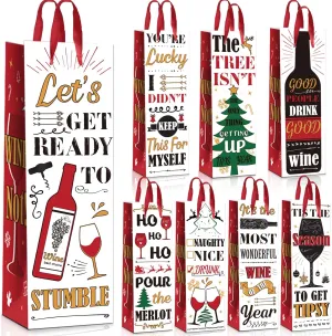 chiazllta Holiday Gift Bags Christmas Funny Saying 8pcs Gift Bags with Handle, Xmas Gift Bags Bulk for Christmas Party Favors Supplies Decorations