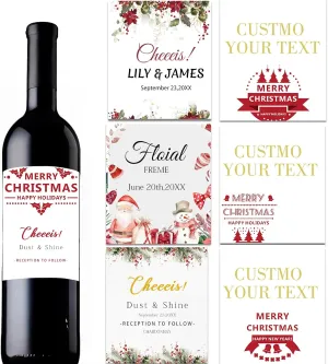 Christmas Wine Bottle Labels Personalized, Custom Label for Wine Waterproof Personalized Your Text/Logo/Image for Wedding Birthday Party Christmas Wine Labels