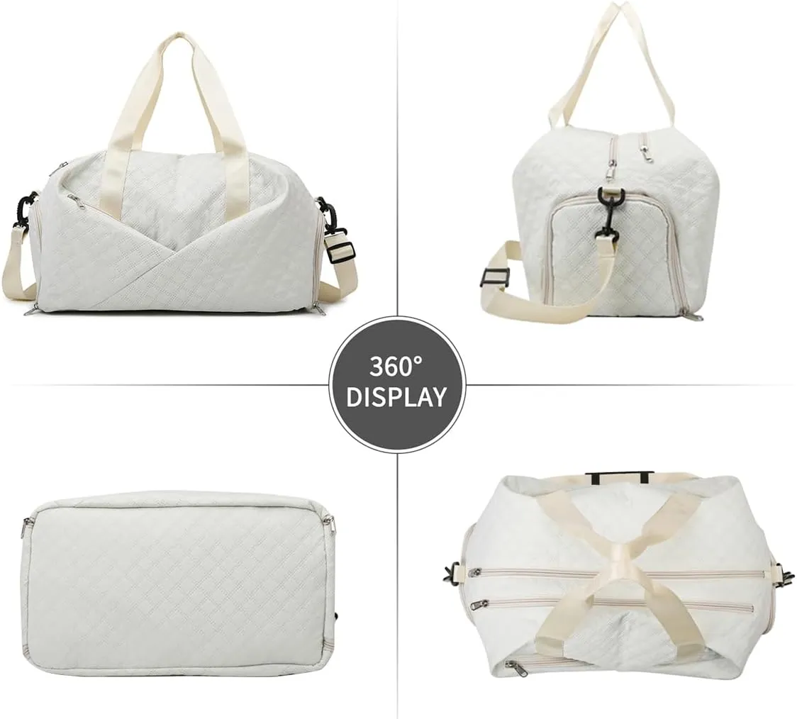 ChuLian Duffle Bag for Women Personalized Weekender Bags for Women Girls Quilted Travel Duffle Bag Monogrammed Overnight Bags for Women Duffel Bag Hospital Bag for Women Beige