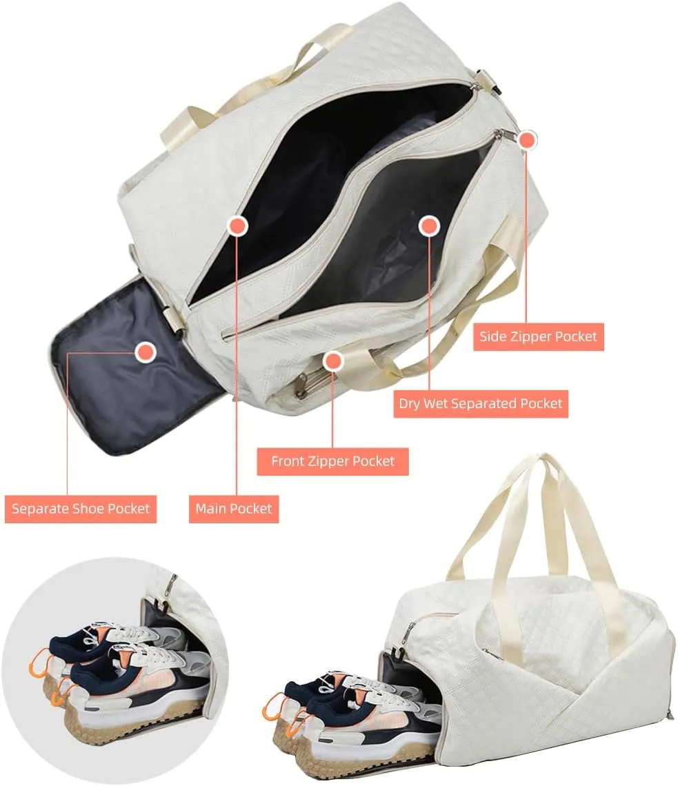 ChuLian Duffle Bag for Women Personalized Weekender Bags for Women Girls Quilted Travel Duffle Bag Monogrammed Overnight Bags for Women Duffel Bag Hospital Bag for Women Beige