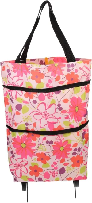 Ciieeo Portable Collapsible Bag Wheels Oxford Cloth Reusable Shopping Bag Compact Storage for Women