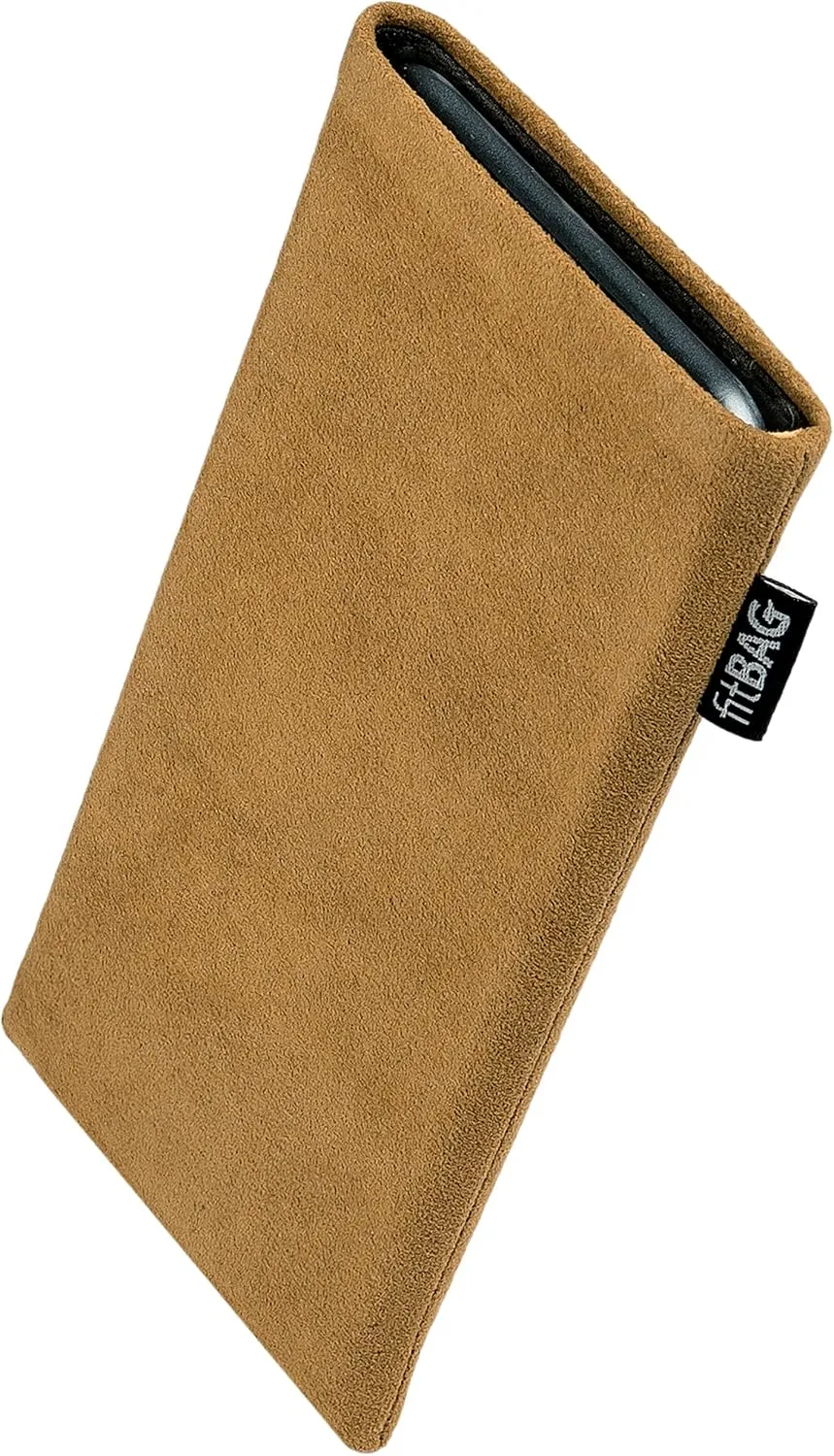Classic Sand Custom Tailored Sleeve for Mobistel Cynus T2. Genuine Alcantara Pouch with Integrated Microfibre Lining for Display Cleaning