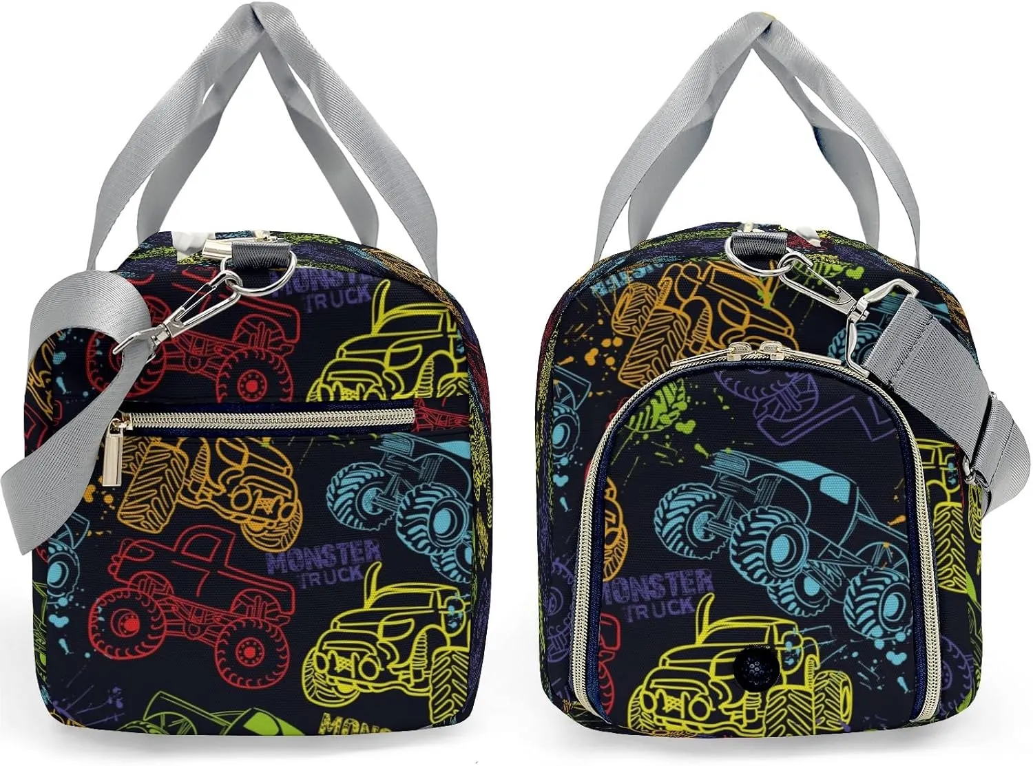 Colorful Monster Truck Car Personalized Duffel Bag with Name Custom Weekend Bag with Shoe Compartmen for Boys Girls Sports Gym Swim Bag Travel Bag