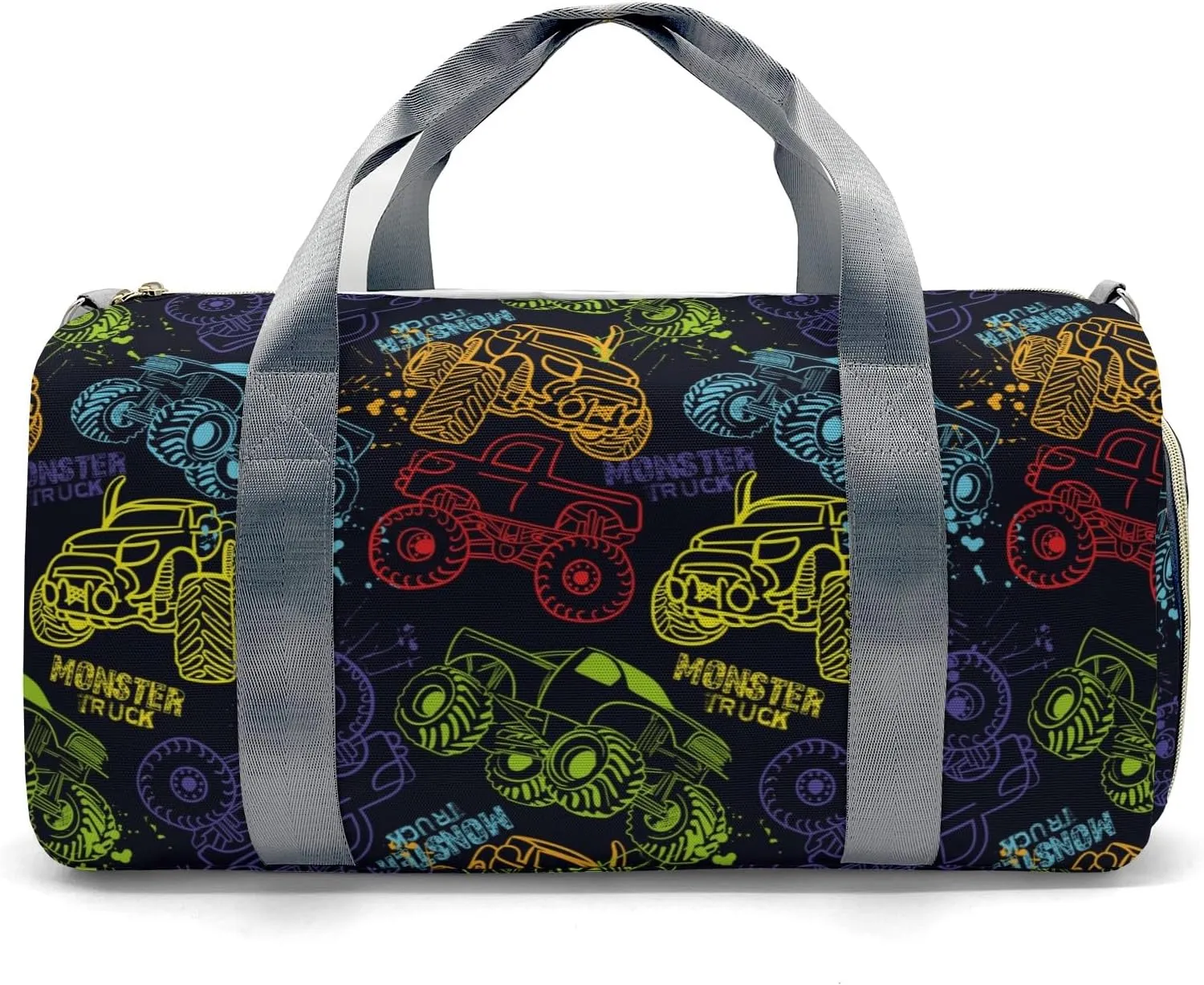 Colorful Monster Truck Car Personalized Duffel Bag with Name Custom Weekend Bag with Shoe Compartmen for Boys Girls Sports Gym Swim Bag Travel Bag