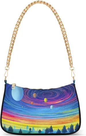 Colorful Universe Shoulder Bag for Women, Handbag with Chain Strap, Soft Purse Tote Bag for Ladies