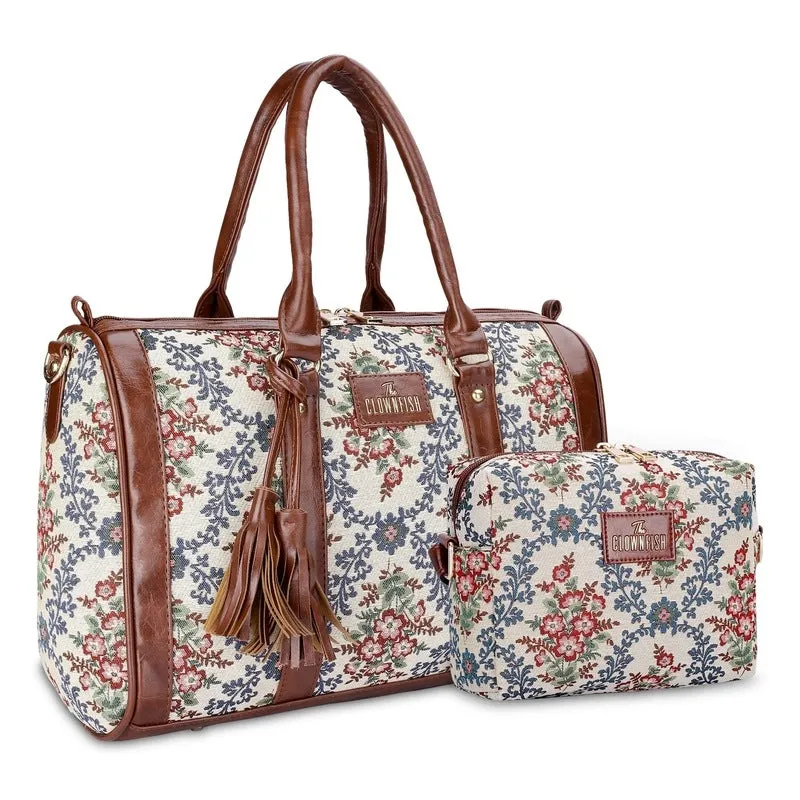 Combo: Adelina Series Sling & Lorna Handbag - Durable Tapestry | Adjustable Strap | Pink-Floral