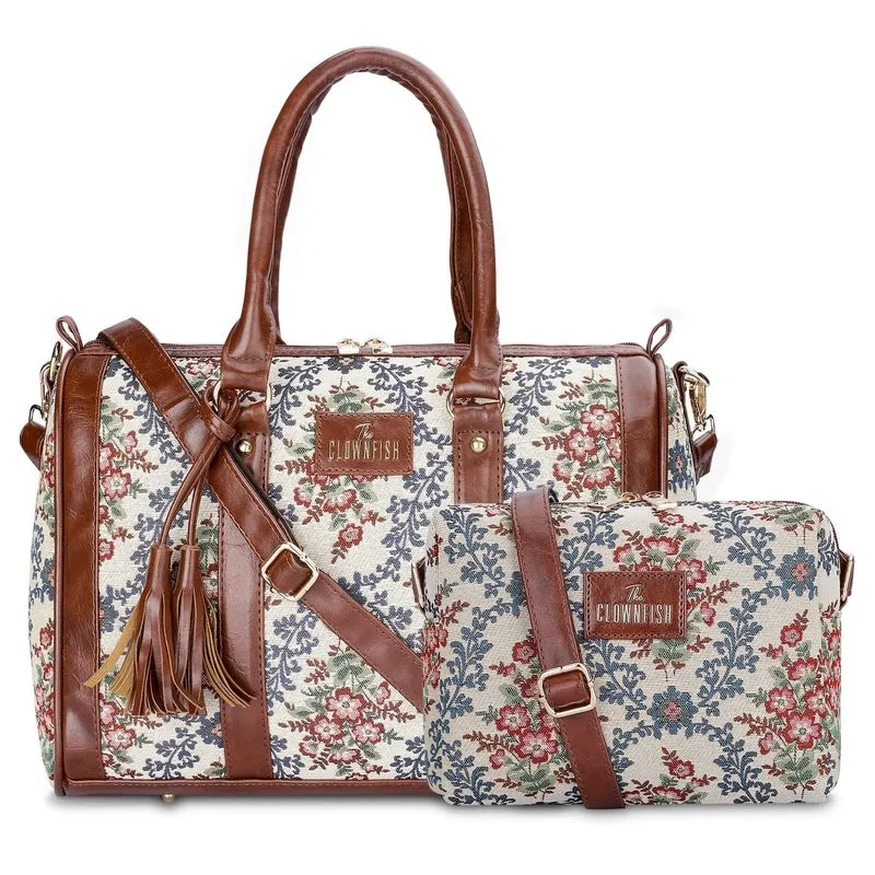 Combo: Adelina Series Sling & Lorna Handbag - Durable Tapestry | Adjustable Strap | Pink-Floral