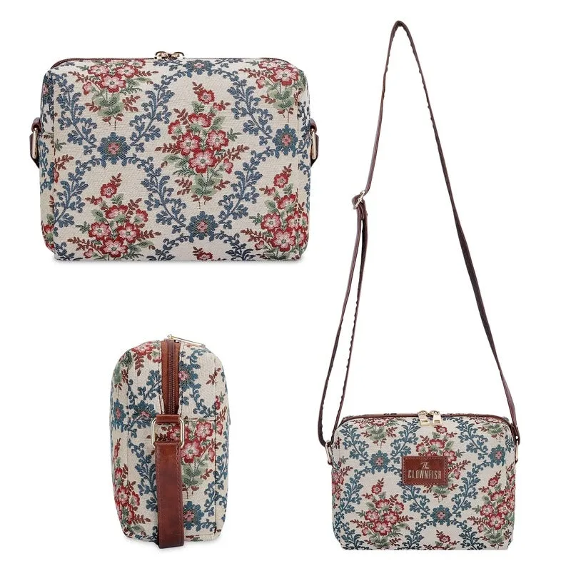 Combo: Adelina Series Sling & Lorna Handbag - Durable Tapestry | Adjustable Strap | Pink-Floral
