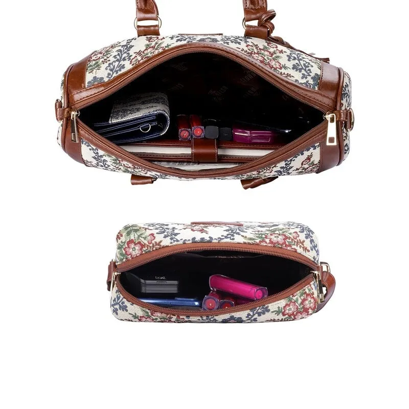 Combo: Adelina Series Sling & Lorna Handbag - Durable Tapestry | Adjustable Strap | Pink-Floral