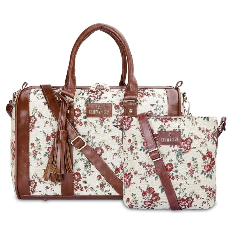 Combo: Clownfish Linda Sling & Lorna Handbag - Stylish, Versatile | Adjustable Strap | M | White-Floral