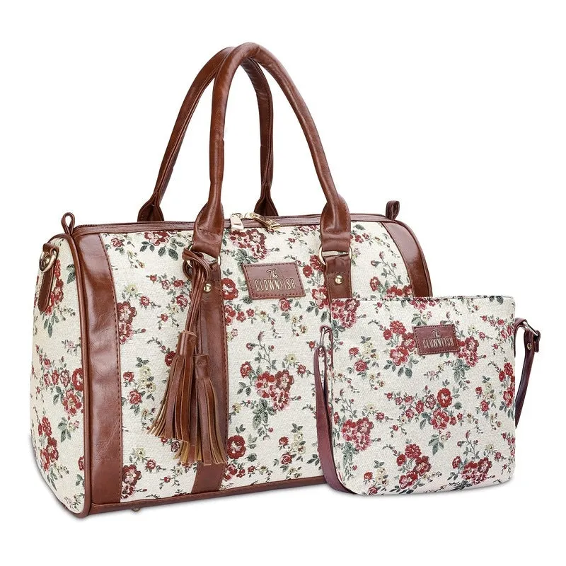 Combo: Clownfish Linda Sling & Lorna Handbag - Stylish, Versatile | Adjustable Strap | M | White-Floral