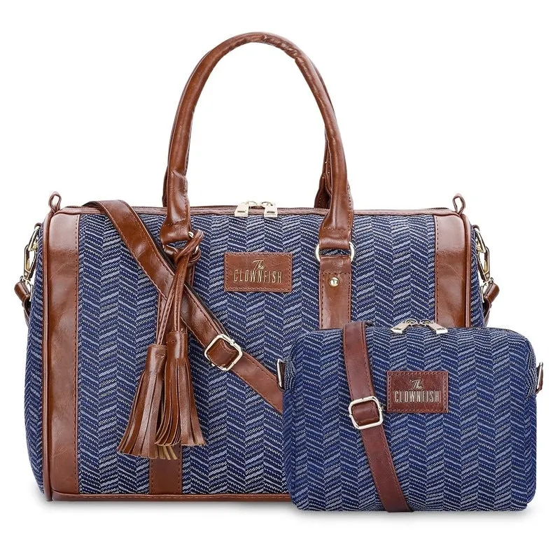 Combo: Stylish Sling Bag & Handbag Set for Women | Adjustable Strap | 20.7L | Blue Stripes