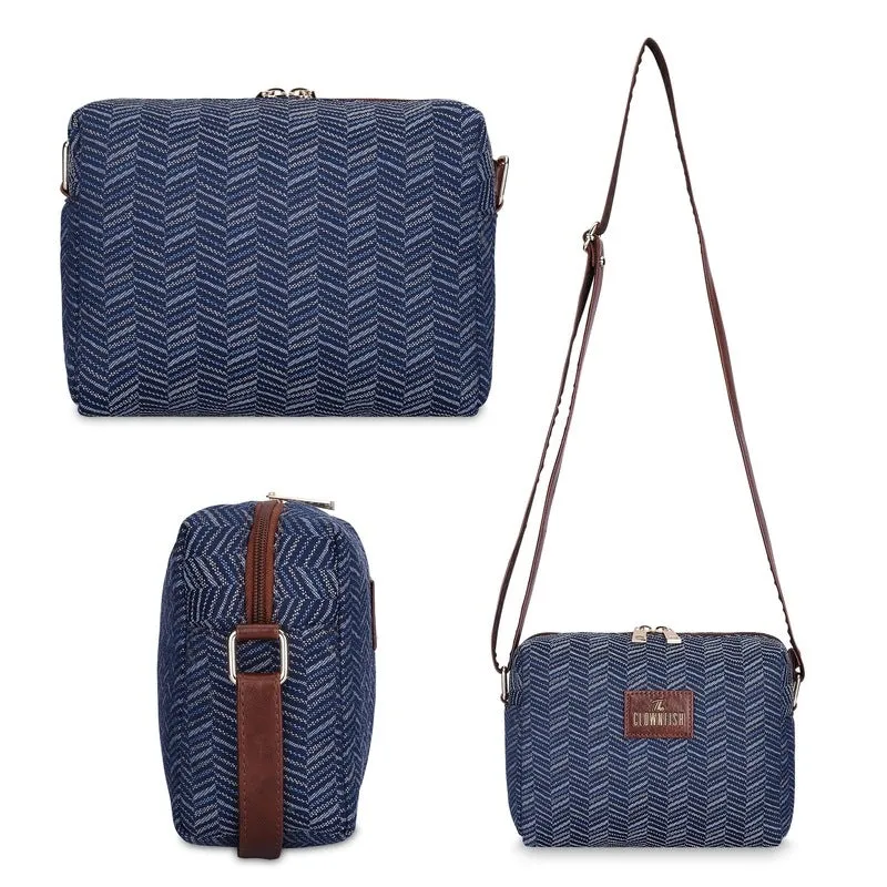 Combo: Stylish Sling Bag & Handbag Set for Women | Adjustable Strap | 20.7L | Blue Stripes