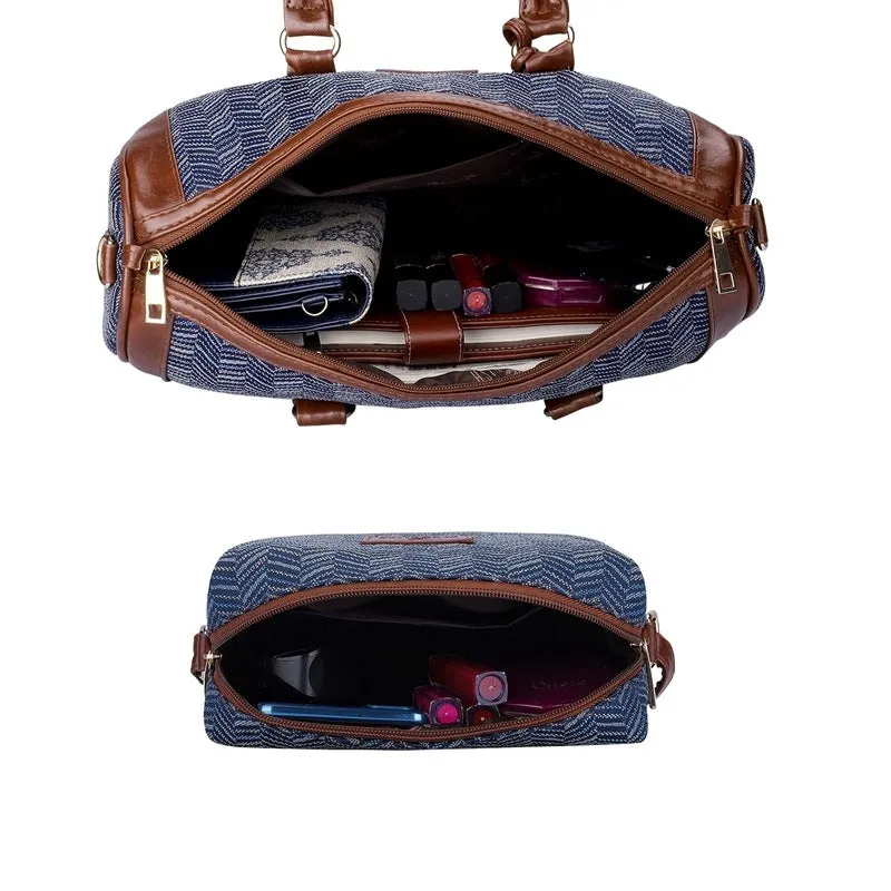 Combo: Stylish Sling Bag & Handbag Set for Women | Adjustable Strap | 20.7L | Blue Stripes