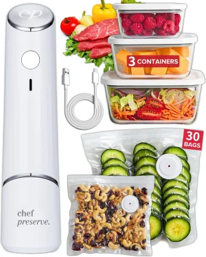 Compact Vacuum Sealer For Food (Vacuum Sealer Machine   3 Glass Vacuum Containers   30 Reusable Vacuum Bags) Powerful Handheld Vacuum Seal Machine, Seal Meal Saver, Portable Food Sealer