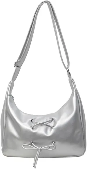 Coquette Crossbody Bag Women Bow Tie Pearl Luster Balletcore Shoulder Bag Soft Leather Adjustable Hobo Bag Tote Bags