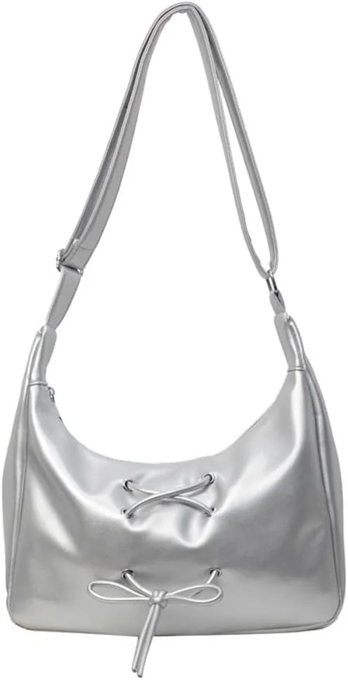 Coquette Crossbody Bag Women Bow Tie Pearl Luster Balletcore Shoulder Bag Soft Leather Adjustable Hobo Bag Tote Bags