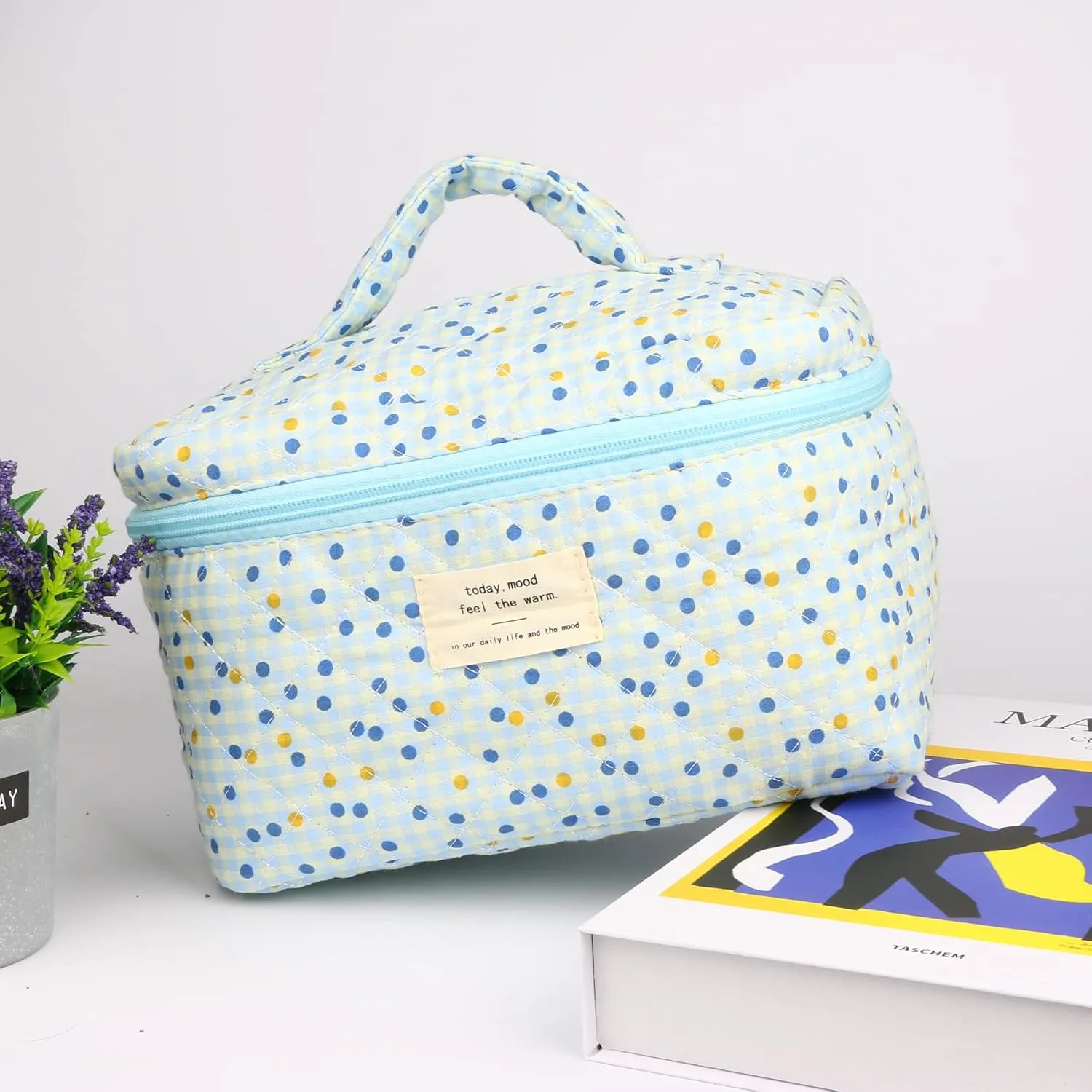 Cosmetic Bags for Women, Cute Floral Makeup Bag, Organizer Storage Make Up Bag, Travel Toiletry Bags, Handbags Purses(BlueDot/Big)