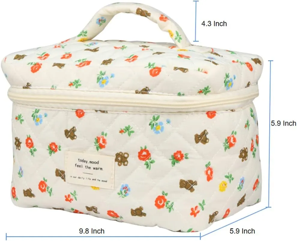 Cosmetic Bags for Women, Cute Floral Makeup Bag, Organizer Storage Make Up Bag, Travel Toiletry Bags, Handbags Purses(BlueDot/Big)