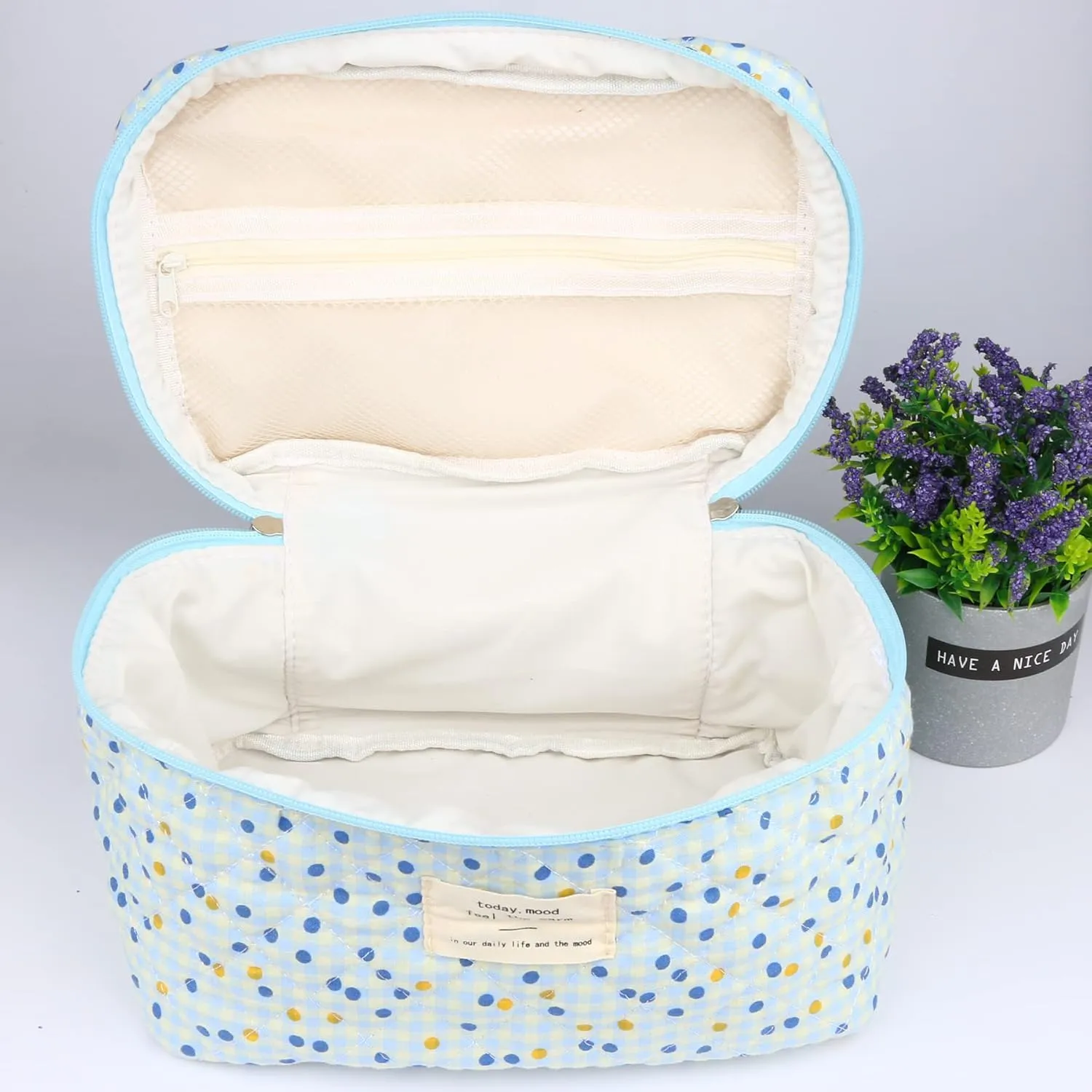 Cosmetic Bags for Women, Cute Floral Makeup Bag, Organizer Storage Make Up Bag, Travel Toiletry Bags, Handbags Purses(BlueDot/Big)