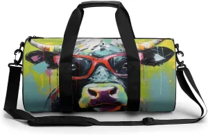 Cow In Glasses Painting Novelty Large Duffel Bag Lightweight Gym Bag Travel Tote Bags