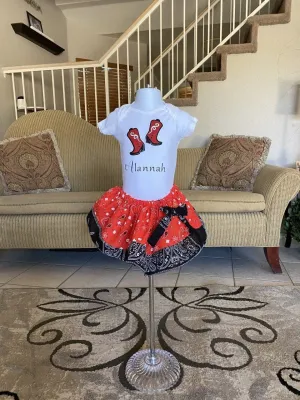 Cowgril Skirt and Top/Cowgirl tutu/Cowgirl shirt/Cowgirl Onesie/Cowgirl boots/Cowgirl Birthday/Cowgirl birthday tutu/Custom Cowgirl set