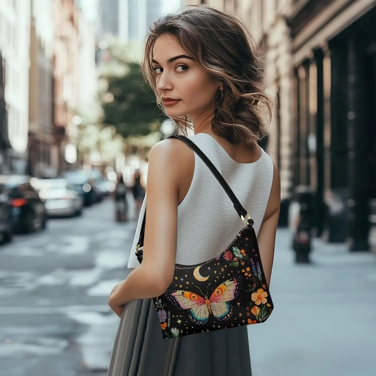 Crescent Shoulder Bags for Women Hobo Handbag Clutch Tote Bag Soft Underarm Purse with Zipper Closure