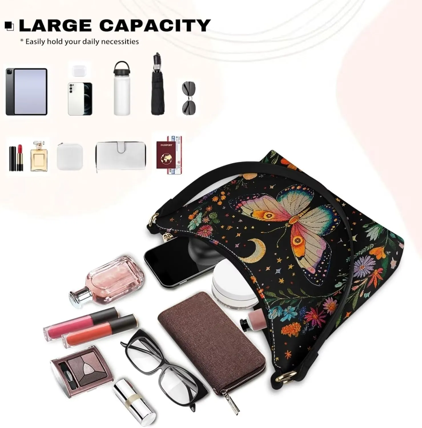 Crescent Shoulder Bags for Women Hobo Handbag Clutch Tote Bag Soft Underarm Purse with Zipper Closure
