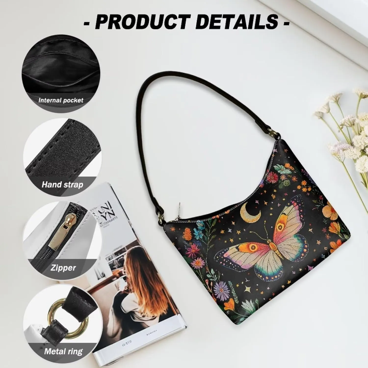 Crescent Shoulder Bags for Women Hobo Handbag Clutch Tote Bag Soft Underarm Purse with Zipper Closure