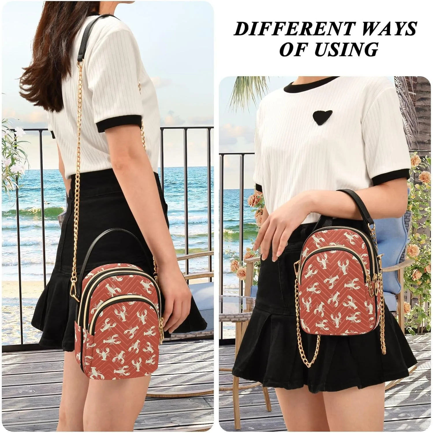 Crossbody Bags for Women Lobster Quilted Chain Crossbody Purses Trendy Blue Wave Cross Body Phone Purse Handbag