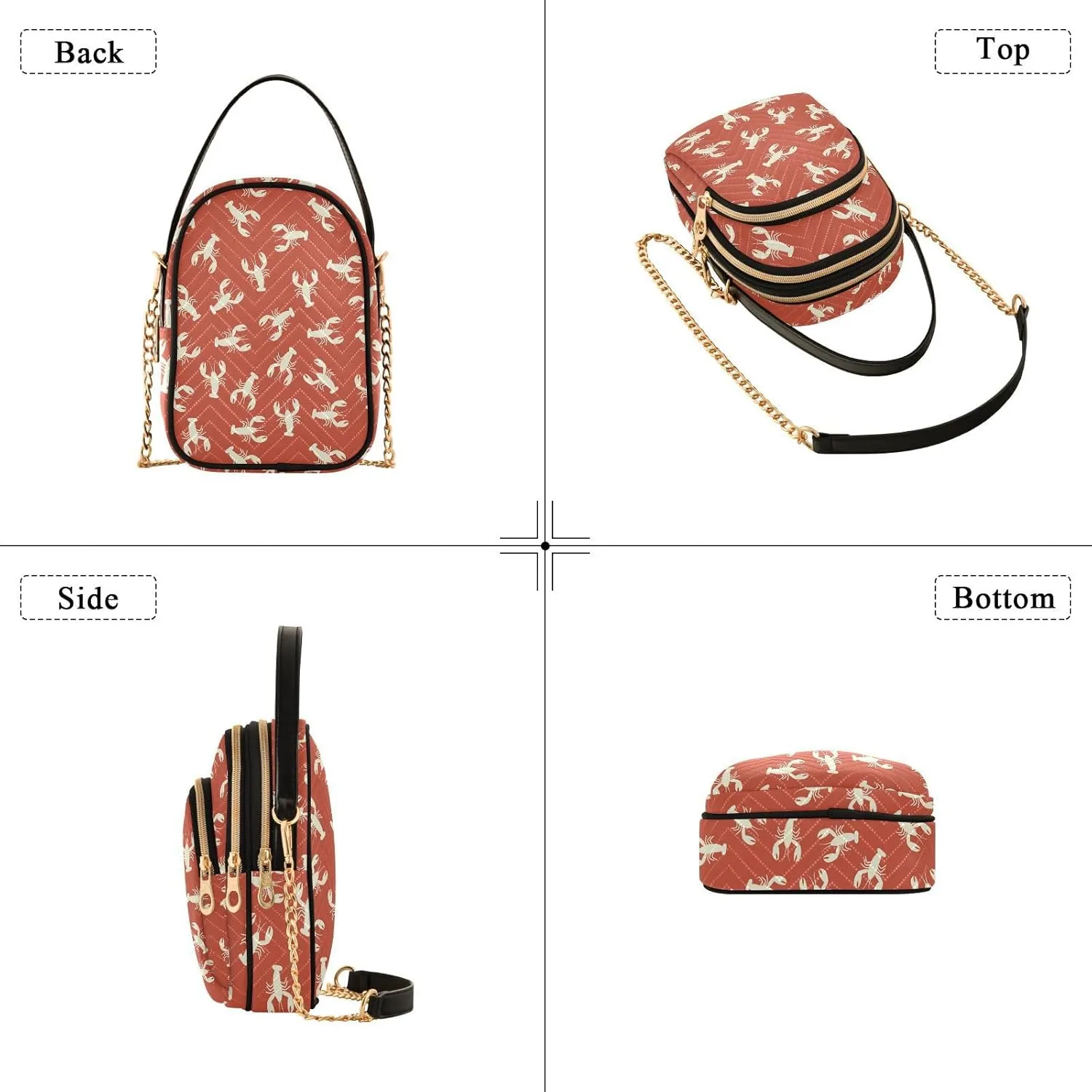 Crossbody Bags for Women Lobster Quilted Chain Crossbody Purses Trendy Blue Wave Cross Body Phone Purse Handbag