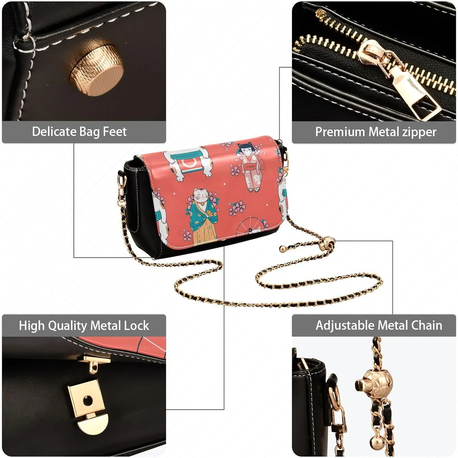 Crossbody Bags for Women Trendy Women's Black Shoulder Bag Small PU Leather Flap Cross Body Bag Handbags