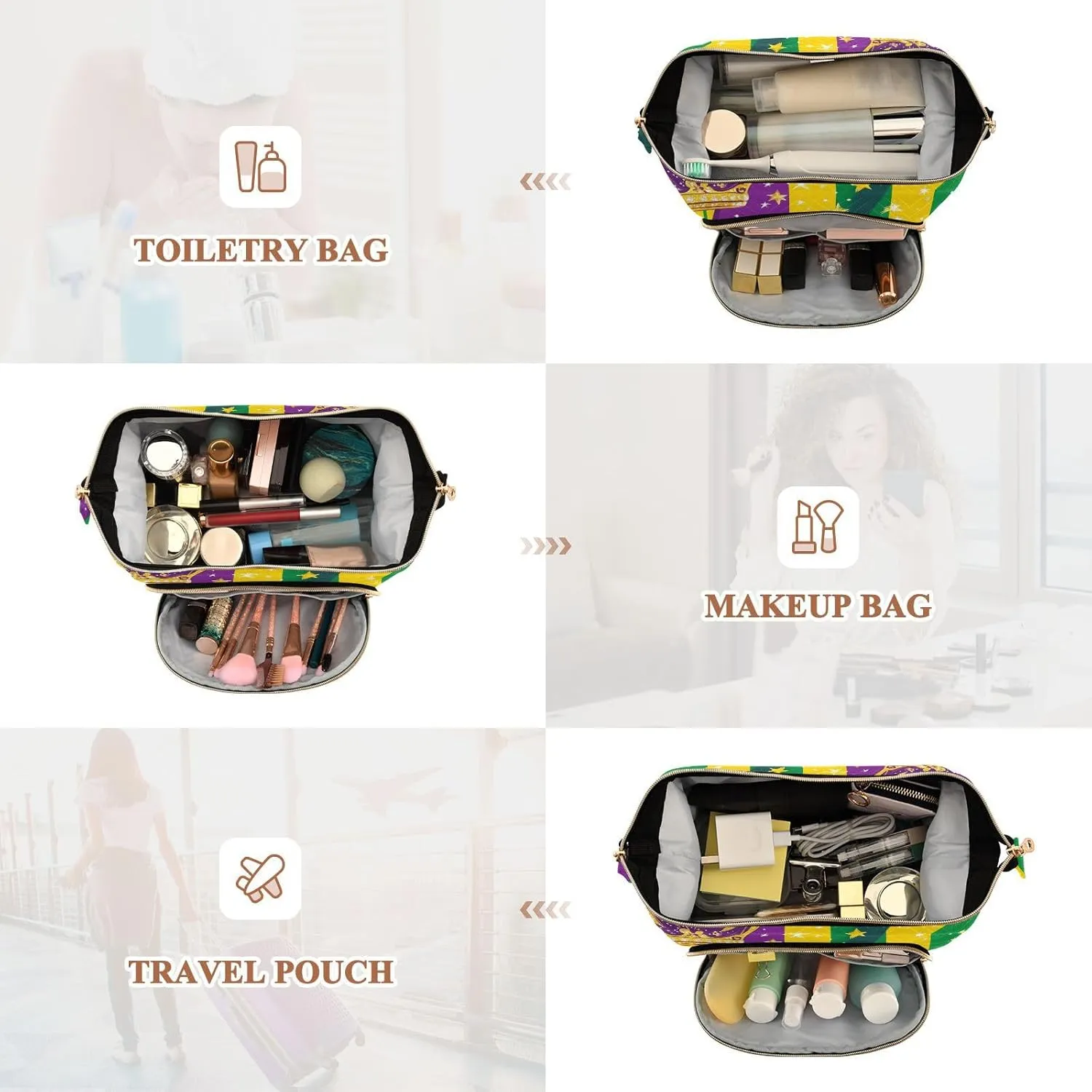 Crown and Star Pattern Makeup Bag Zipper Large Capacity Travel Cosmetic Bag Women's Coin Purse for Travel Kit